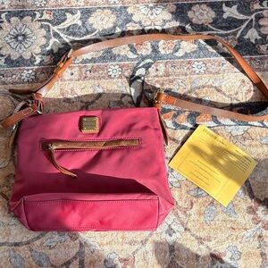 Dooney & Bourke Raspberry Crossbody with Tan Leather Trim